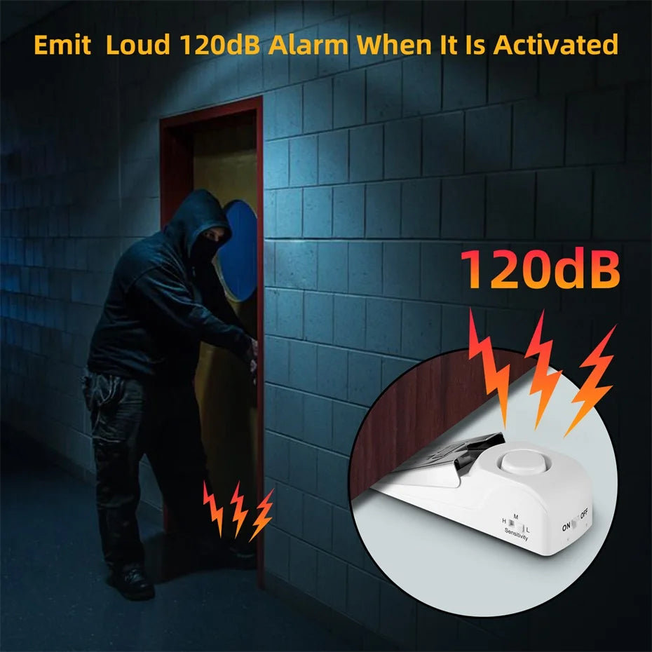 120Db Door Stop Alarm 3 Levels Sensitivity Door Wedge Alarm Portable Door Stopper Security Alarm for Home Hotel Travel Apartment